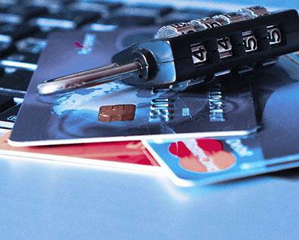 Credit cards secured with a combination lock