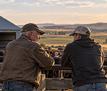 Two generations working together at a family-owned agricultural business